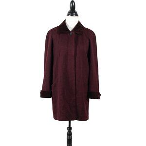 Vintage 1980s Burgundy Wool Jacket with Leopard Print Trim Retro Old Hollywood